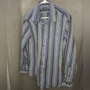 Structure Long Sleeve Button Up Shirt Mens M Blue White Gree Striped